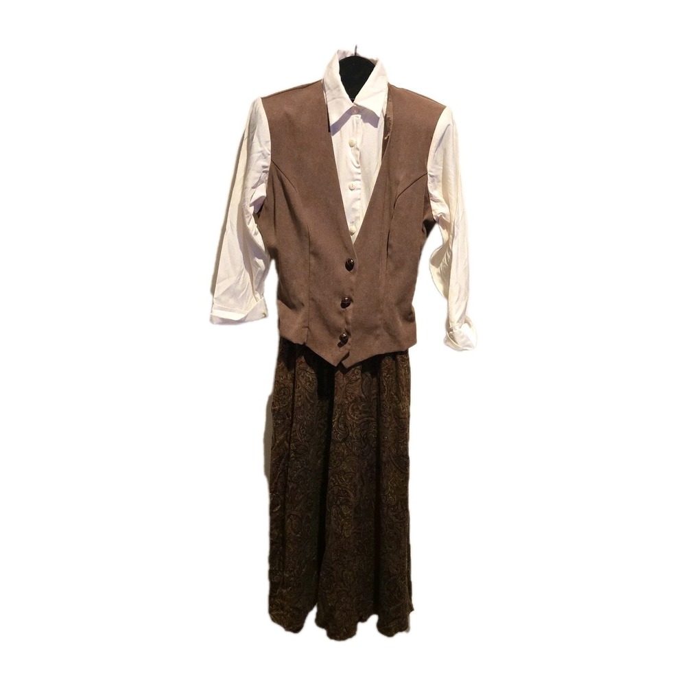 Dress Barn Vintage Women's Size 10 Paisley Tan Suit Style Vest Shirt‎ Skirt